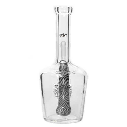 Small Black & White Worked Stem Bottle Rig 10mm Female Joint by iDab Glass