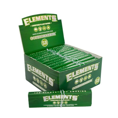 Elements Green Connoisseur KingSize Slim Rolling Papers with Tips (32/Papers, 24/Box)
