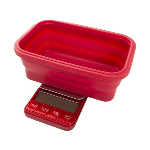Omega Collapsible Silicone Bowl Digital Scales - (Platinum Collection) by Kenex - Red