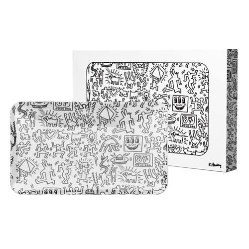Black & White Glass Rolling Tray by Keith Haring