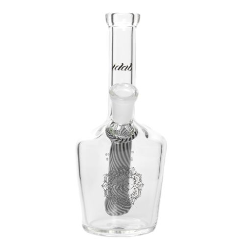 Small Black & White Worked Stem Bottle Rig 10mm Female Joint by iDab Glass