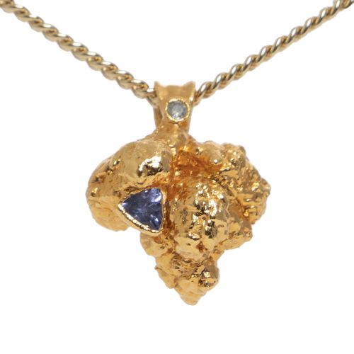 24k Gold OG Kush Bud Necklace with Tanzanite & White Sapphire by Ras Boss 