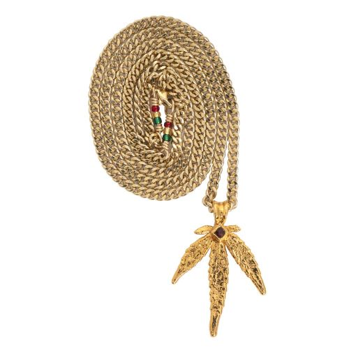 24k Gold OG Kush Leaf Necklace with Garnet by Ras Boss 