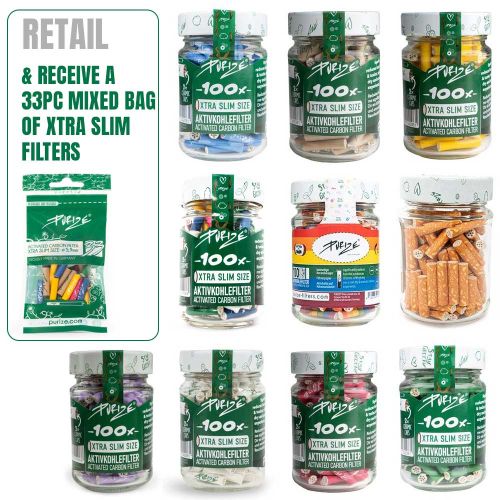 Purize Xtra Slim Filter Tips Jar With Activated Charcoal -100pcs