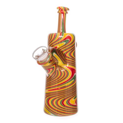 Rasta & White Spiral Rewag Bottle Dab Rig By Nish Glass