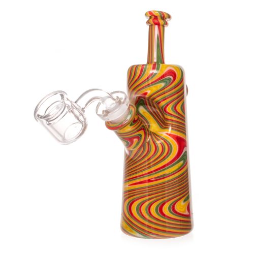 Rasta & White Spiral Rewag Bottle Dab Rig By Nish Glass