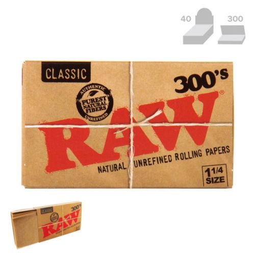 RAW Classic 300s 1 1/4 Creaseless Natural Rolling Papers (300/Papers, 40/Box)