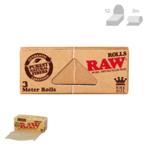 RAW Classic Natural Rolling Paper Rolls (3 Metre, 12/Box)