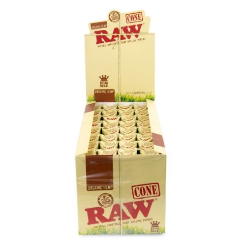 RAW Organic Hemp KingSize Pre-Rolled Cones (3/Pack, 32/Box) 