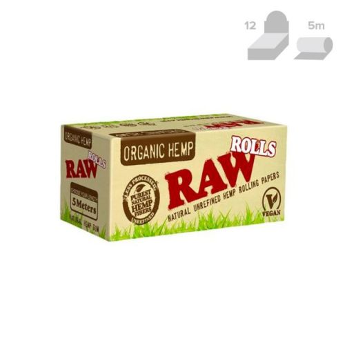 RAW Organic Hemp Natural Rolling Paper Rolls (5 Metre, 12/Box)