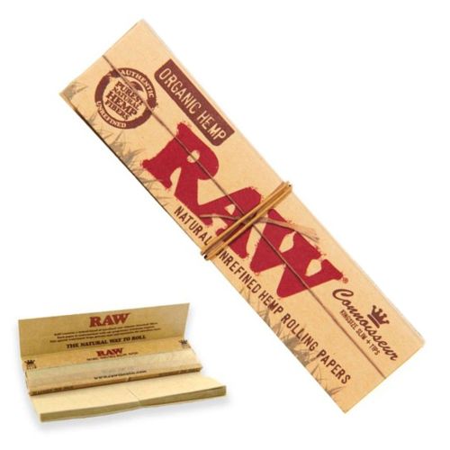 RAW Organic Hemp Connoisseur KingSize Slim with Tips Natural Rolling Paper (32/Papers, 24/Box)