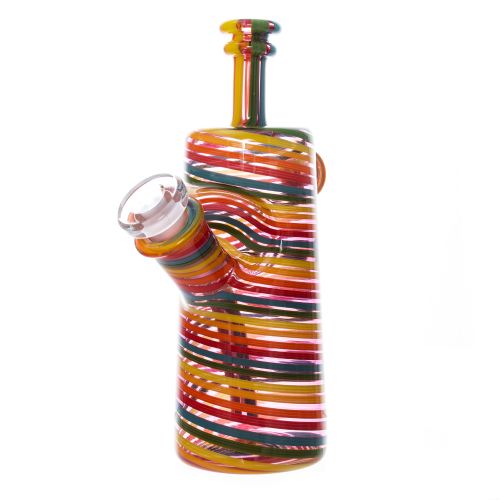 Coloured & Purple Tint Spiral Bottle Dab Rig By Nish Glass