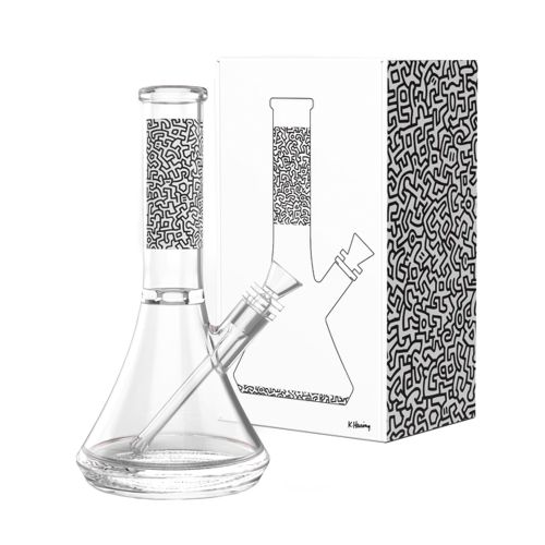 Black & White Glass Water Pipe by Keith Haring