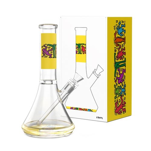 Yellow Glass Water Pipe by Keith Haring