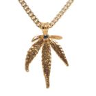 24k Gold OG Kush Leaf Necklace with Sapphire in Leaf by Ras Boss 