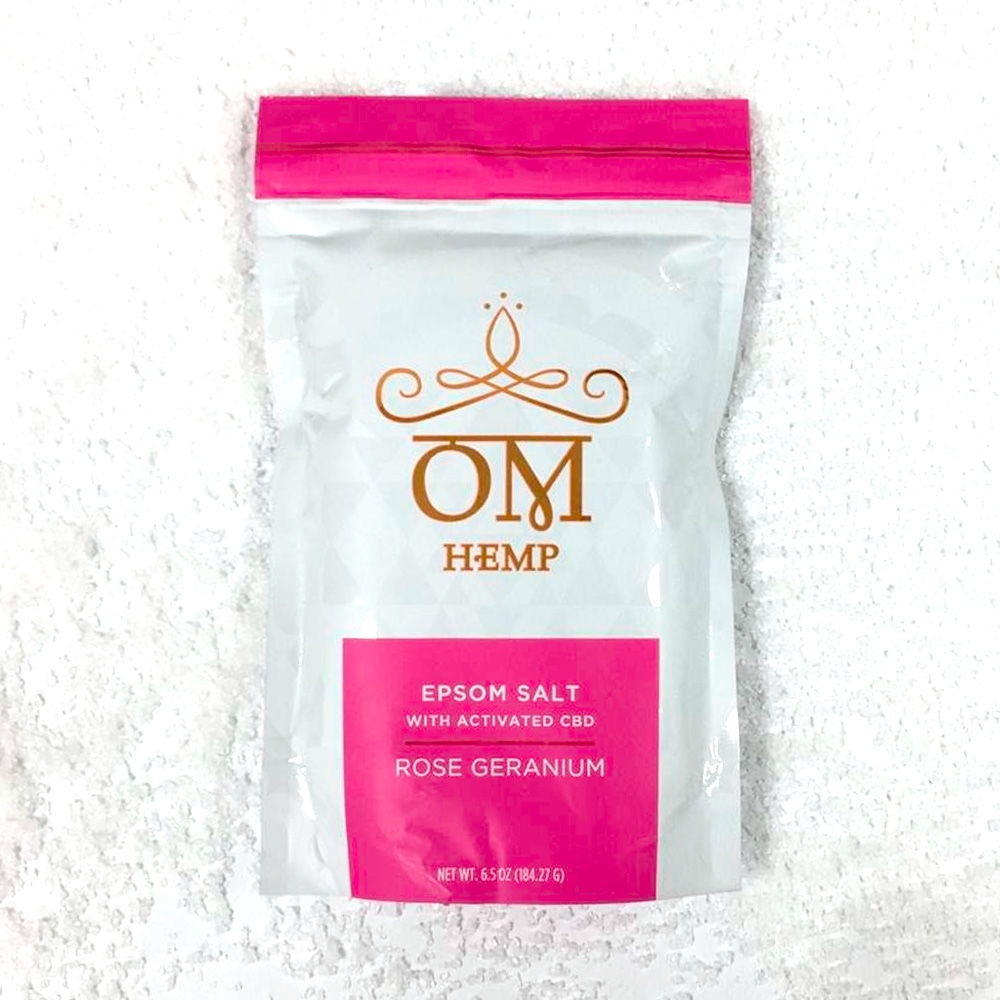 Rose Geranium Epsom Bath Salts with Activated CBD from Om Wellness Wholesale