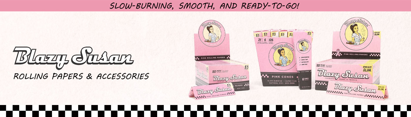 Blazy Susan rolling tray and pink cones laid out for rolling session