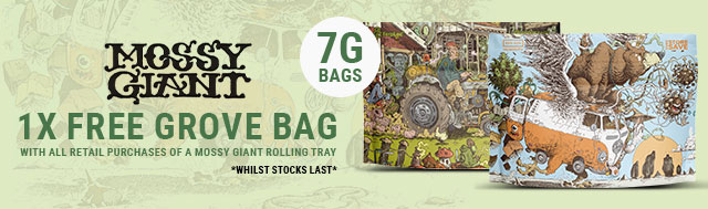 All retail purchases of a Mossy Giant rolling tray will get 1x Mossy Giant 7g Grove Bag whilst stocks last