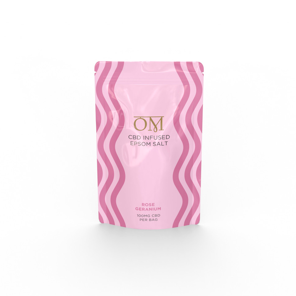 Rose Geranium Epsom Bath Salts with Activated CBD from Om Wellness Wholesale
