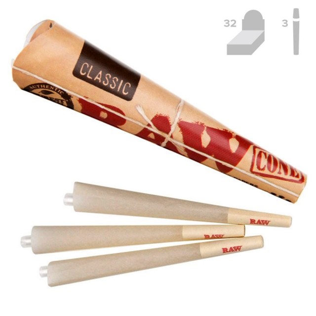 RAW Classic KingSize Pre-Rolled Cones (3/Pack, 32/Box) Wholesale