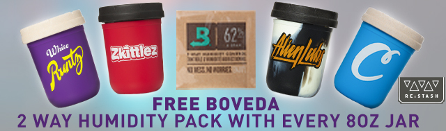 FREE BOVEDA 4 GRAM 62% 2 Way Humidity Control PACK WITH EVERY 8OZ JAR